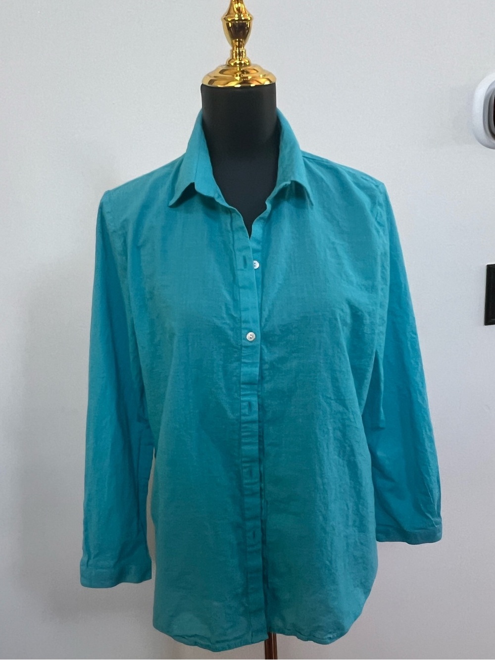 Playa Lucila Classic Turquoise Button-Up Lightweight 💯 Cotton Women’s Shirt sz L